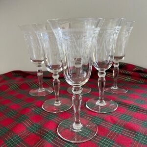 Stunning!  6 Vintage Needle Etched Stems